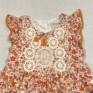 Haute Hippie Floral Crochet Girls Size 8 Dress • Orange, Red & Cream